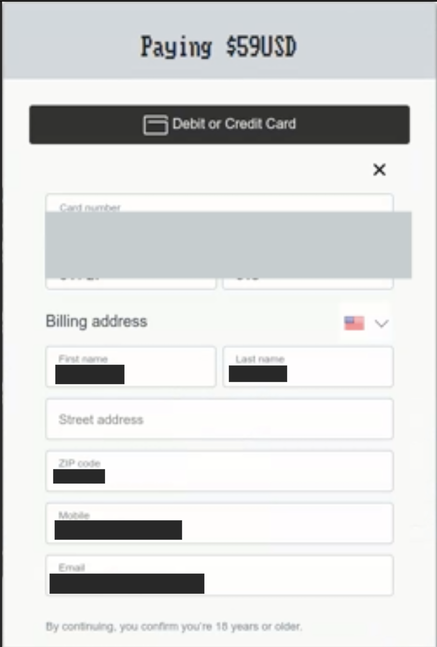 Paypal payment UI.