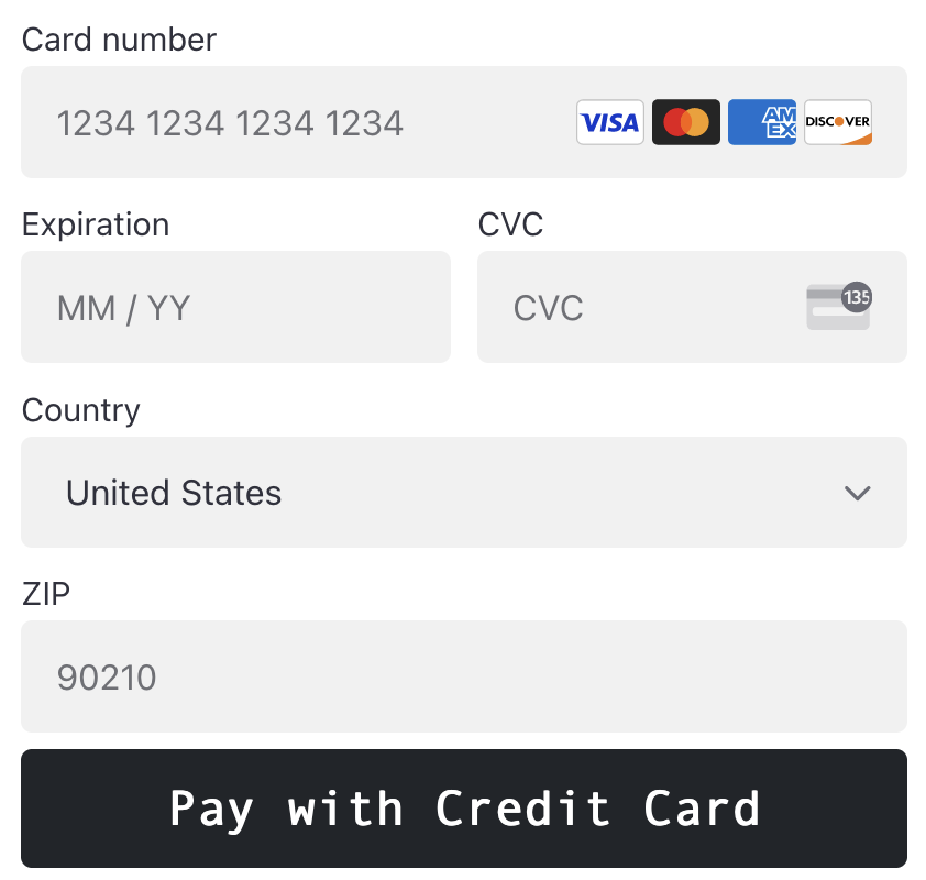 Stripe payment UI.
